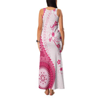 Bula Fiji Family Matching Tank Maxi Dress and Hawaiian Shirt Pink Plumeria Masi Tapa Pattern - Polynesian Pride