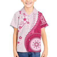 Bula Fiji Family Matching Tank Maxi Dress and Hawaiian Shirt Pink Plumeria Masi Tapa Pattern LT05 Son's Shirt Pink - Polynesian Pride