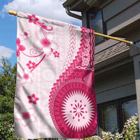 Bula Fiji Garden Flag Pink Plumeria Masi Tapa Pattern - Polynesian Pride