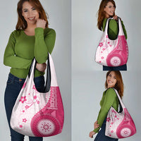 Bula Fiji Grocery Bag Pink Plumeria Masi Tapa Pattern - Polynesian Pride