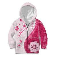 Bula Fiji Kid Hoodie Pink Plumeria Masi Tapa Pattern LT05 Zip Hoodie Pink - Polynesian Pride