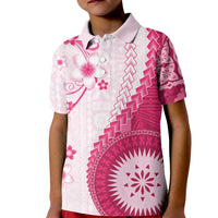 Bula Fiji Kid Polo Shirt Pink Plumeria Masi Tapa Pattern LT05 Kid Pink - Polynesian Pride