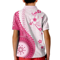 Bula Fiji Kid Polo Shirt Pink Plumeria Masi Tapa Pattern LT05 - Polynesian Pride