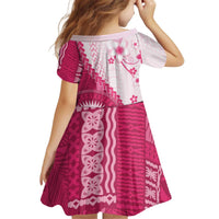 Bula Fiji Kid Short Sleeve Dress Pink Plumeria Masi Tapa Pattern LT05 - Polynesian Pride