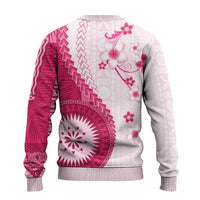 Bula Fiji Ugly Christmas Sweater Pink Plumeria Masi Tapa Pattern - Polynesian Pride