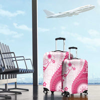 Bula Fiji Luggage Cover Pink Plumeria Masi Tapa Pattern - Polynesian Pride
