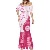 Bula Fiji Mermaid Dress Pink Plumeria Masi Tapa Pattern - Polynesian Pride