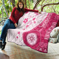 Bula Fiji Quilt Pink Plumeria Masi Tapa Pattern - Polynesian Pride