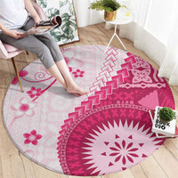 Bula Fiji Round Carpet Pink Plumeria Masi Tapa Pattern - Polynesian Pride