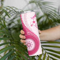 Bula Fiji Skinny Tumbler Pink Plumeria Masi Tapa Pattern LT05 - Polynesian Pride