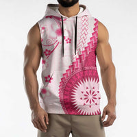 Bula Fiji Sleeveless Hoodie Pink Plumeria Masi Tapa Pattern - Polynesian Pride