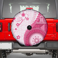 Bula Fiji Spare Tire Cover Pink Plumeria Masi Tapa Pattern - Polynesian Pride