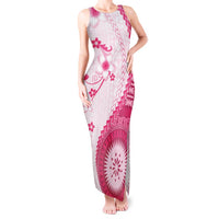 Bula Fiji Tank Maxi Dress Pink Plumeria Masi Tapa Pattern - Polynesian Pride