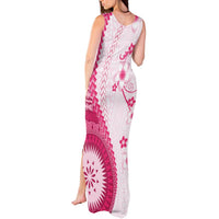 Bula Fiji Tank Maxi Dress Pink Plumeria Masi Tapa Pattern - Polynesian Pride