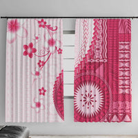 Bula Fiji Window Curtain Pink Plumeria Masi Tapa Pattern - Polynesian Pride