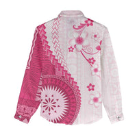 Bula Fiji Women Casual Shirt Pink Plumeria Masi Tapa Pattern - Polynesian Pride
