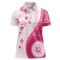 Bula Fiji Women Polo Shirt Pink Plumeria Masi Tapa Pattern LT05 Female Pink - Polynesian Pride
