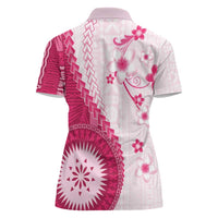 Bula Fiji Women Polo Shirt Pink Plumeria Masi Tapa Pattern - Polynesian Pride