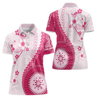 Bula Fiji Women Polo Shirt Pink Plumeria Masi Tapa Pattern LT05 - Polynesian Pride