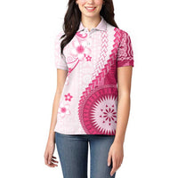 Bula Fiji Women Polo Shirt Pink Plumeria Masi Tapa Pattern LT05 - Polynesian Pride