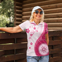 Bula Fiji Women Polo Shirt Pink Plumeria Masi Tapa Pattern LT05 - Polynesian Pride
