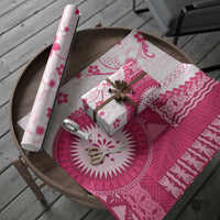 Bula Fiji Wrapping Paper Pink Plumeria Masi Tapa Pattern