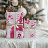 Bula Fiji Wrapping Paper Pink Plumeria Masi Tapa Pattern