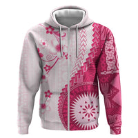 Bula Fiji Zip Hoodie Pink Plumeria Masi Tapa Pattern - Polynesian Pride