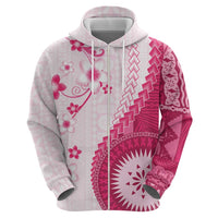 Bula Fiji Zip Hoodie Pink Plumeria Masi Tapa Pattern - Polynesian Pride