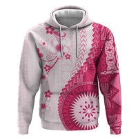 Bula Fiji Zip Hoodie Pink Plumeria Masi Tapa Pattern - Polynesian Pride