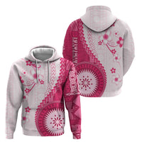 Bula Fiji Zip Hoodie Pink Plumeria Masi Tapa Pattern - Polynesian Pride