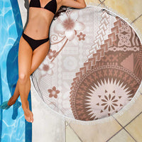Bula Fiji Beach Blanket Brown Plumeria Masi Tapa Pattern - Polynesian Pride