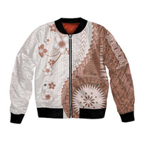 Bula Fiji Bomber Jacket Brown Plumeria Masi Tapa Pattern LT05 Unisex Brown - Polynesian Pride