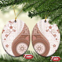 Bula Fiji Ceramic Ornament Brown Plumeria Masi Tapa Pattern - Polynesian Pride