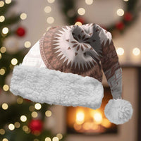 Bula Fiji Christmas Santa Hat Brown Plumeria Masi Tapa Pattern - Polynesian Pride