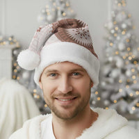 Bula Fiji Christmas Santa Hat Brown Plumeria Masi Tapa Pattern - Polynesian Pride