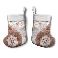 Bula Fiji Christmas Stocking Brown Plumeria Masi Tapa Pattern - Polynesian Pride