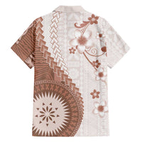 Bula Fiji Family Matching Off Shoulder Maxi Dress and Hawaiian Shirt Brown Plumeria Masi Tapa Pattern LT05 - Polynesian Pride