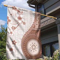 Bula Fiji Garden Flag Brown Plumeria Masi Tapa Pattern - Polynesian Pride
