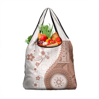 Bula Fiji Grocery Bag Brown Plumeria Masi Tapa Pattern - Polynesian Pride