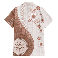 Bula Fiji Hawaiian Shirt Brown Plumeria Masi Tapa Pattern - Polynesian Pride