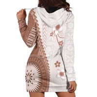 Bula Fiji Hoodie Dress Brown Plumeria Masi Tapa Pattern - Polynesian Pride