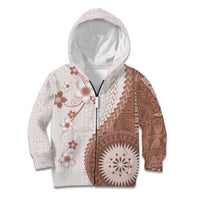 Bula Fiji Kid Hoodie Brown Plumeria Masi Tapa Pattern LT05 Zip Hoodie Brown - Polynesian Pride