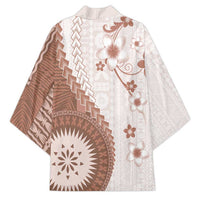 Bula Fiji Kimono Brown Plumeria Masi Tapa Pattern - Polynesian Pride
