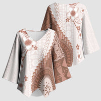 Bula Fiji Kimono Sleeve Blouse Brown Plumeria Masi Tapa Pattern - Polynesian Pride