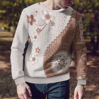 Bula Fiji Ugly Christmas Sweater Brown Plumeria Masi Tapa Pattern - Polynesian Pride