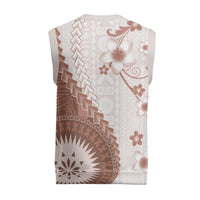 Bula Fiji Christmas Knitted V-Neck Vest Brown Plumeria Masi Tapa Pattern - Polynesian Pride