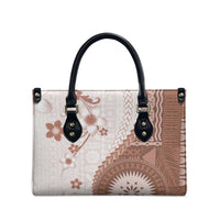 Bula Fiji Leather Bag Brown Plumeria Masi Tapa Pattern - Polynesian Pride