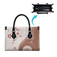 Bula Fiji Leather Bag Brown Plumeria Masi Tapa Pattern - Polynesian Pride