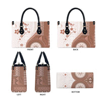 Bula Fiji Leather Bag Brown Plumeria Masi Tapa Pattern - Polynesian Pride